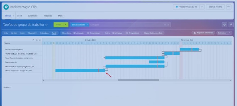 Imagem do CRM Bitrix mostrando o segundo passo para personalizar o Gráfico de Gantt na plataforma.